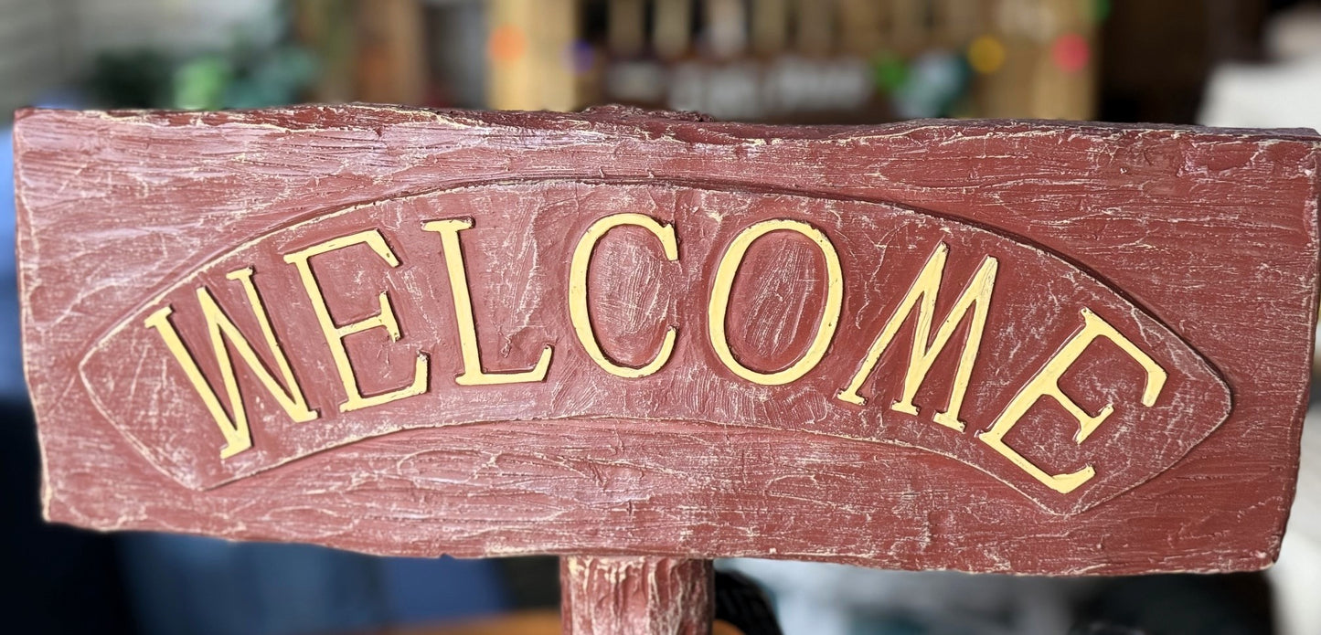 RAM Game Room Hand Painted Indoor/Outdoor Bear “Welcome” Statue and Sign