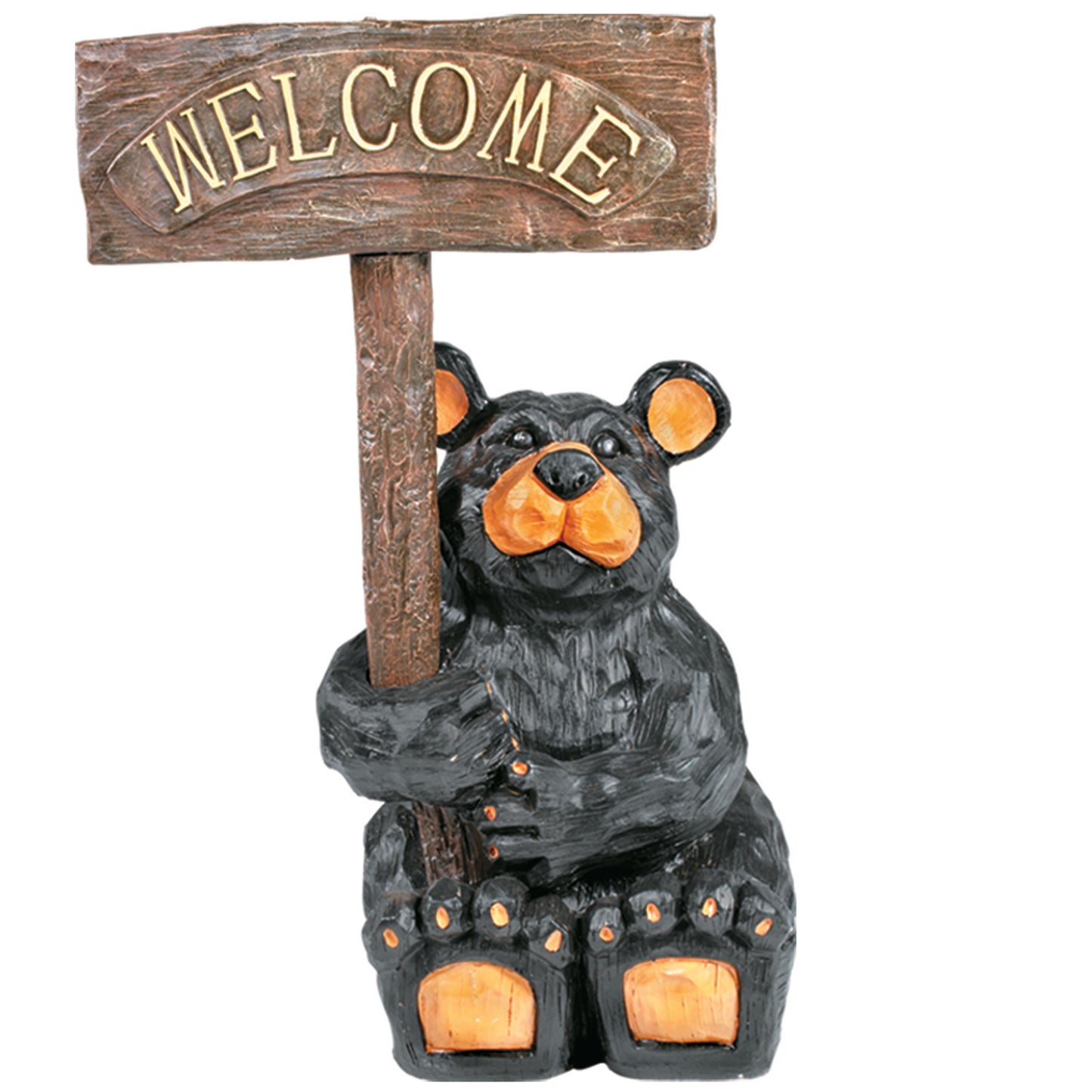 RAM Game Room Hand Painted Indoor/Outdoor Bear “Welcome” Statue and Sign