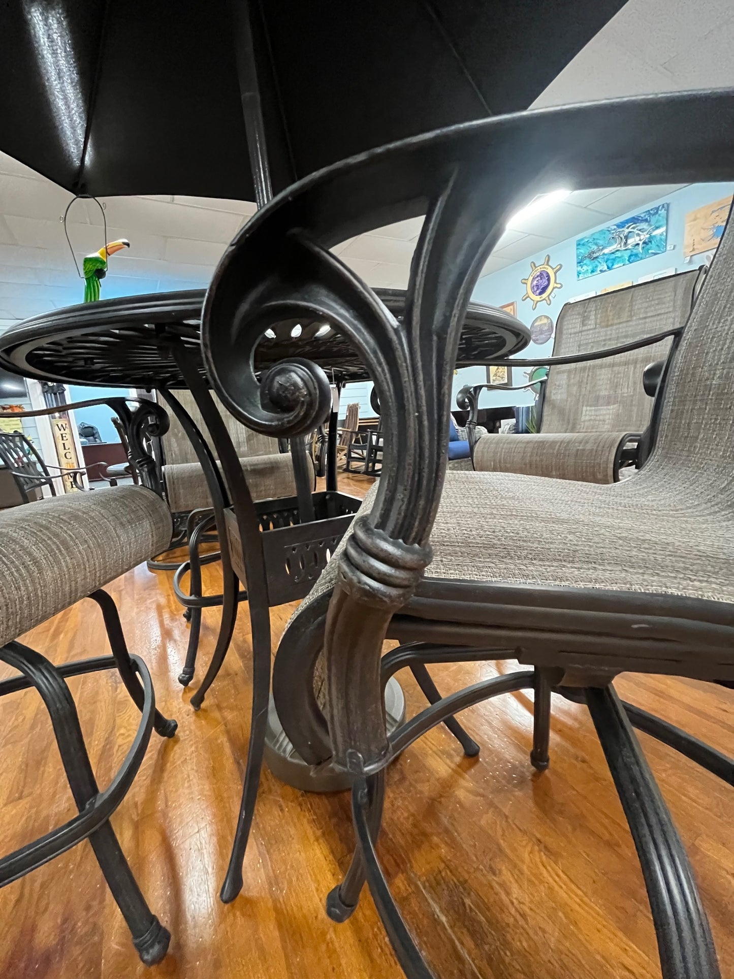 Summit Cast Aluminum Sling Swivel Bar Chair by DWL